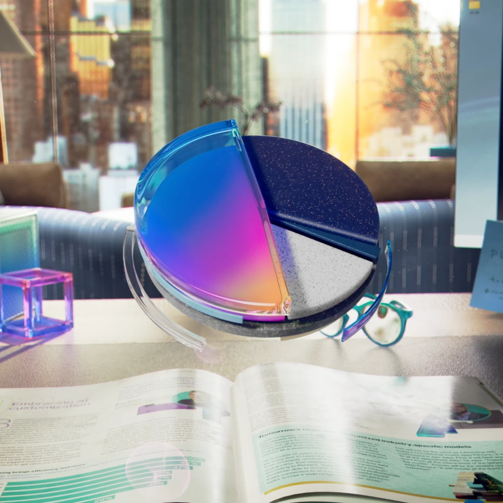 A pie chart on a table